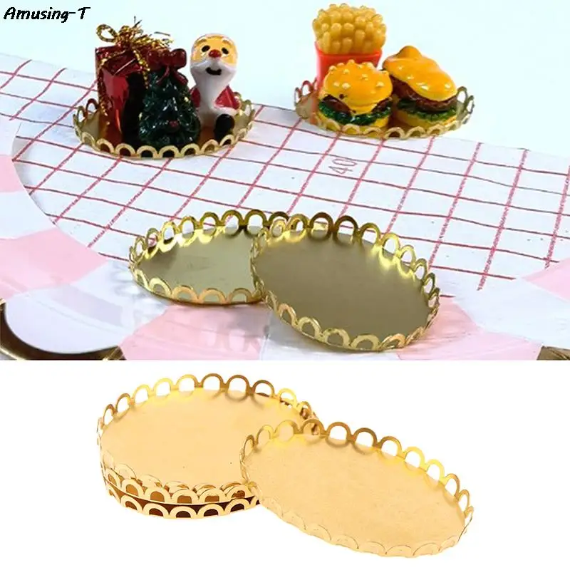 

New 2Pcs Dollhouse Miniature Metal Tray 1/12 Doll House Kitchen Furniture Decoration Accessories Scence Toys