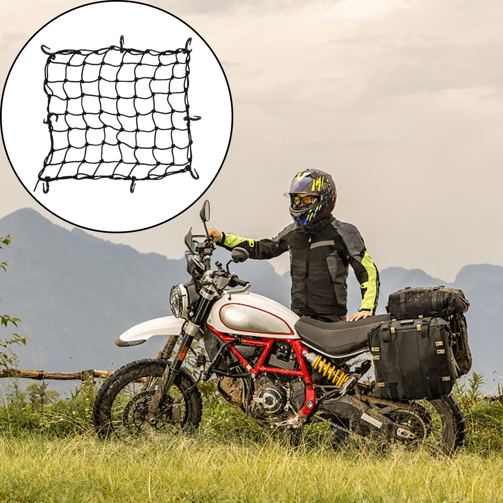 

Motorcycle Tie Down Net Motorcycle Luggage Net Car Roof Storage Net Baggage Transportation Net Bungee Cord Cargo Net