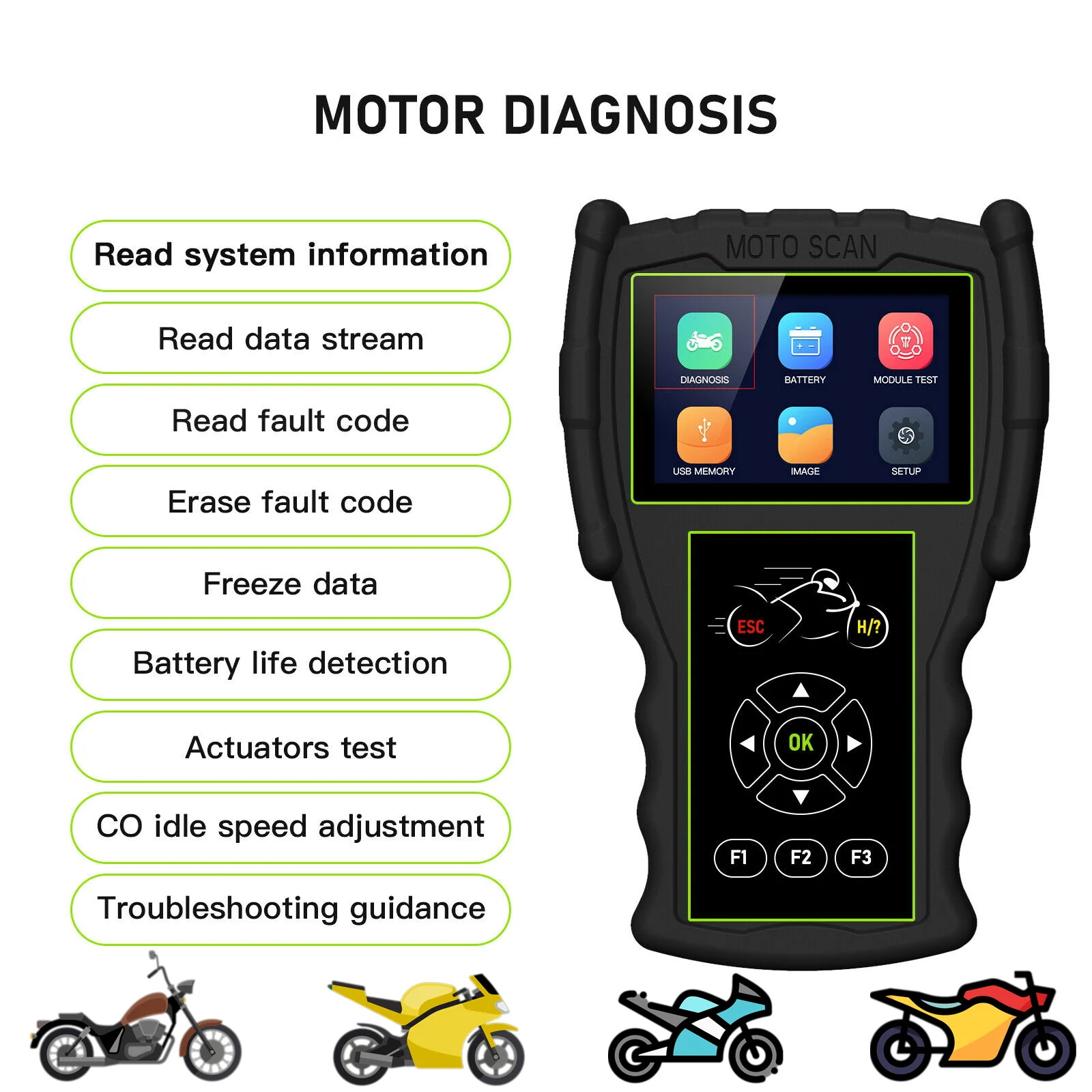 Professional Motorcycle Diagnostic Tool for Kawasaki Yamaha Suzuki Honda KTM Motorbike Motor OBD2 ECU Battery Diagnostic Scanner