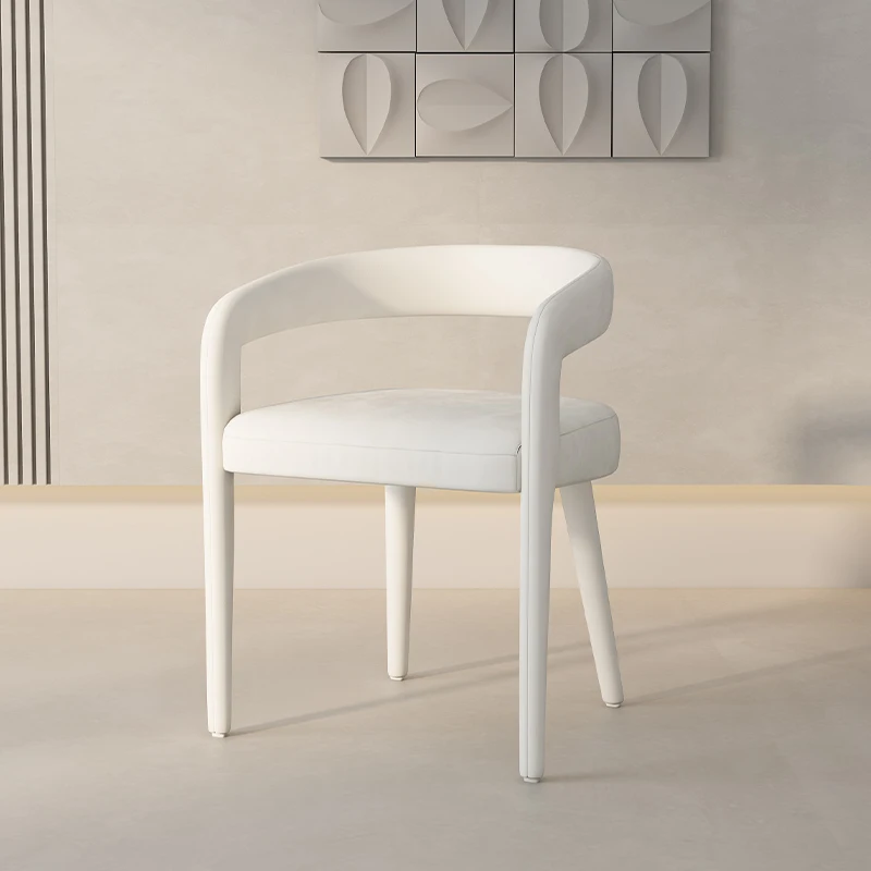 New White Dining Chair Cream Style Backrest Negotiation Armchair Nordic Light Luxury Home Cloth Metal Chair Vanity Chair