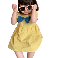 2022 new summer puff sleeve princess dress bowknot decoration casual dress for girl kid clothes girl