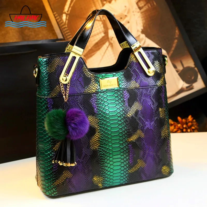 

Luxury Fashion Leather Women Handbags Female Designer Serpentine Chain Tote Bag Ladies Tassel Hairball Shoulder Messenger Bags
