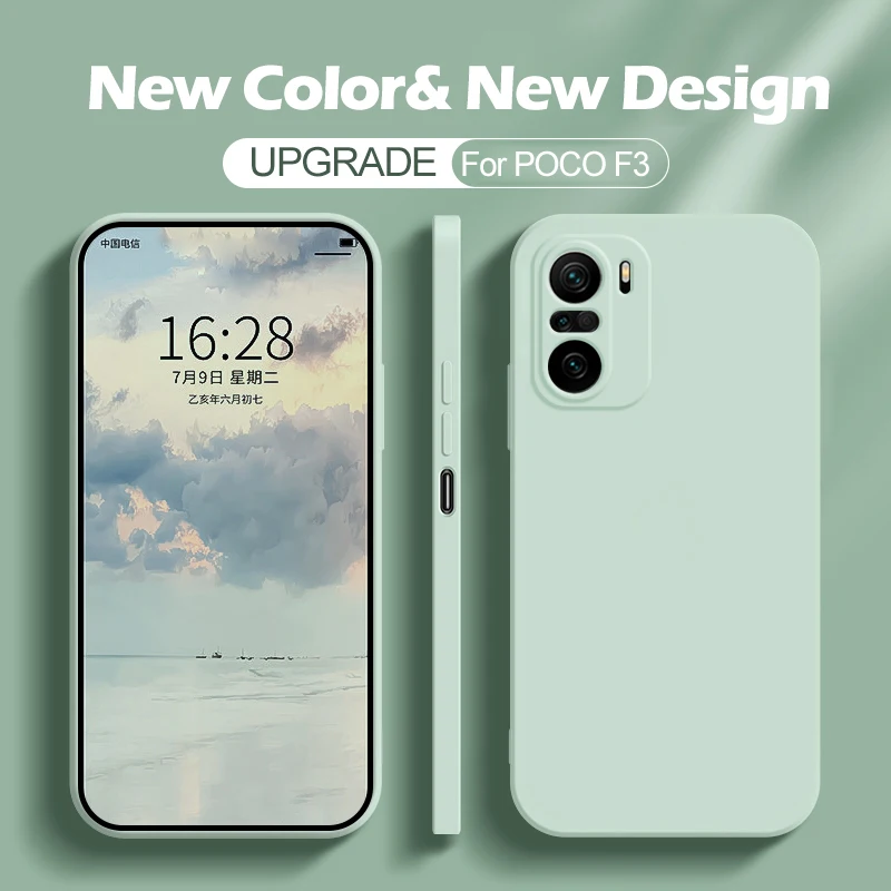 

Poco F3 Pocof3 Pro Case Original Square Liquid Silicone Full Protector Phone Case For Xiaomi Poco F3 Poco F 3 Pocof3 Soft Cover