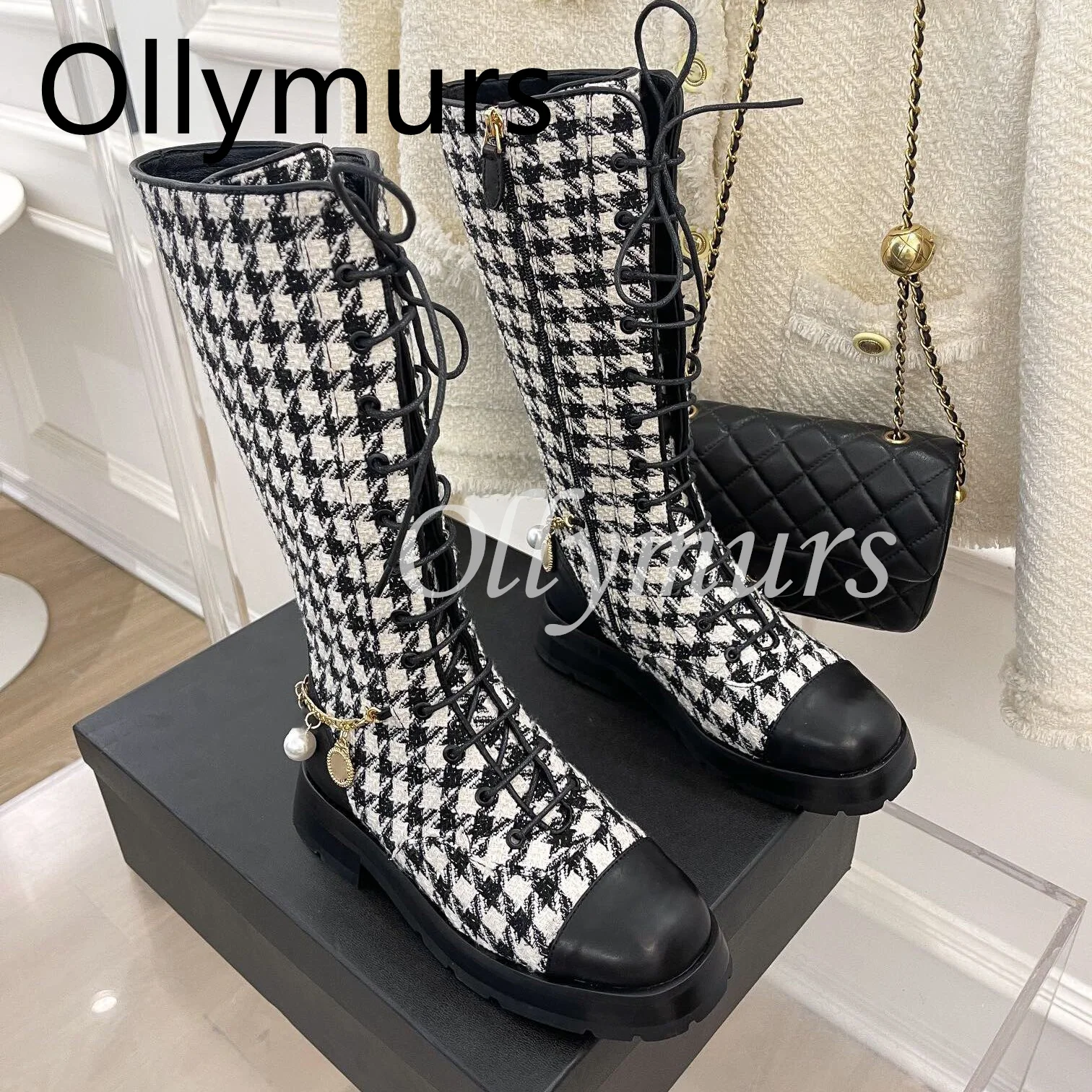 

Ladies Shoes New Arrival 2023 Classic Chain Lace Up Midcalf Boots Round Toe Autumn Winter Fashion Shoes Women Boots