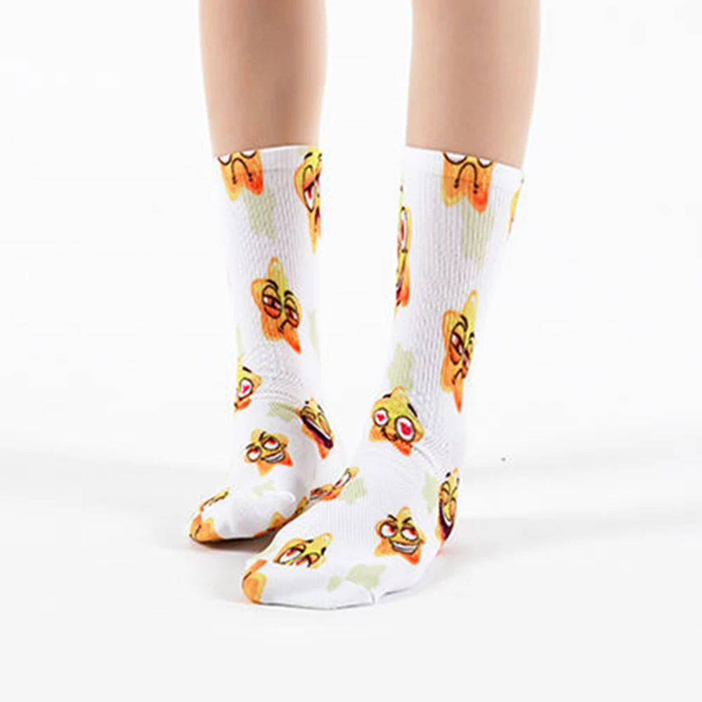 3Pairs Women Fashion Socks Cartoon Cute Smiley Pattern Happy Colorful Sock Unisex Sports Casual Print Polyester Mid Tube Socks