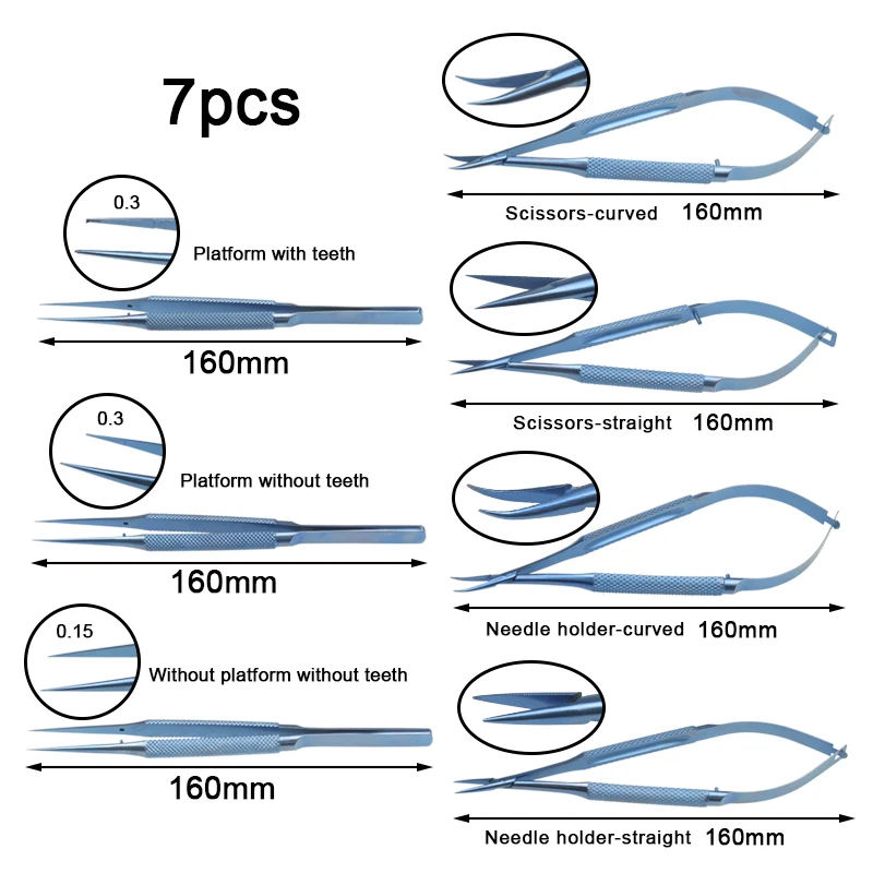 

Титановые офтальмологические пинцеты набор иголок Автоклавный офтальмологический инструмент 7 шт