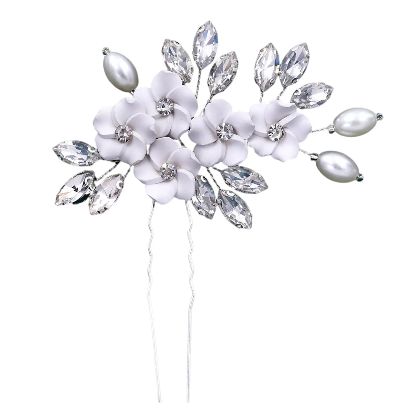 

Woman Bridal U Shape Hairpins Baroque Rhinestone Leaves Headdress with Pearls for Bride Bridesmaid Wedding Banquet