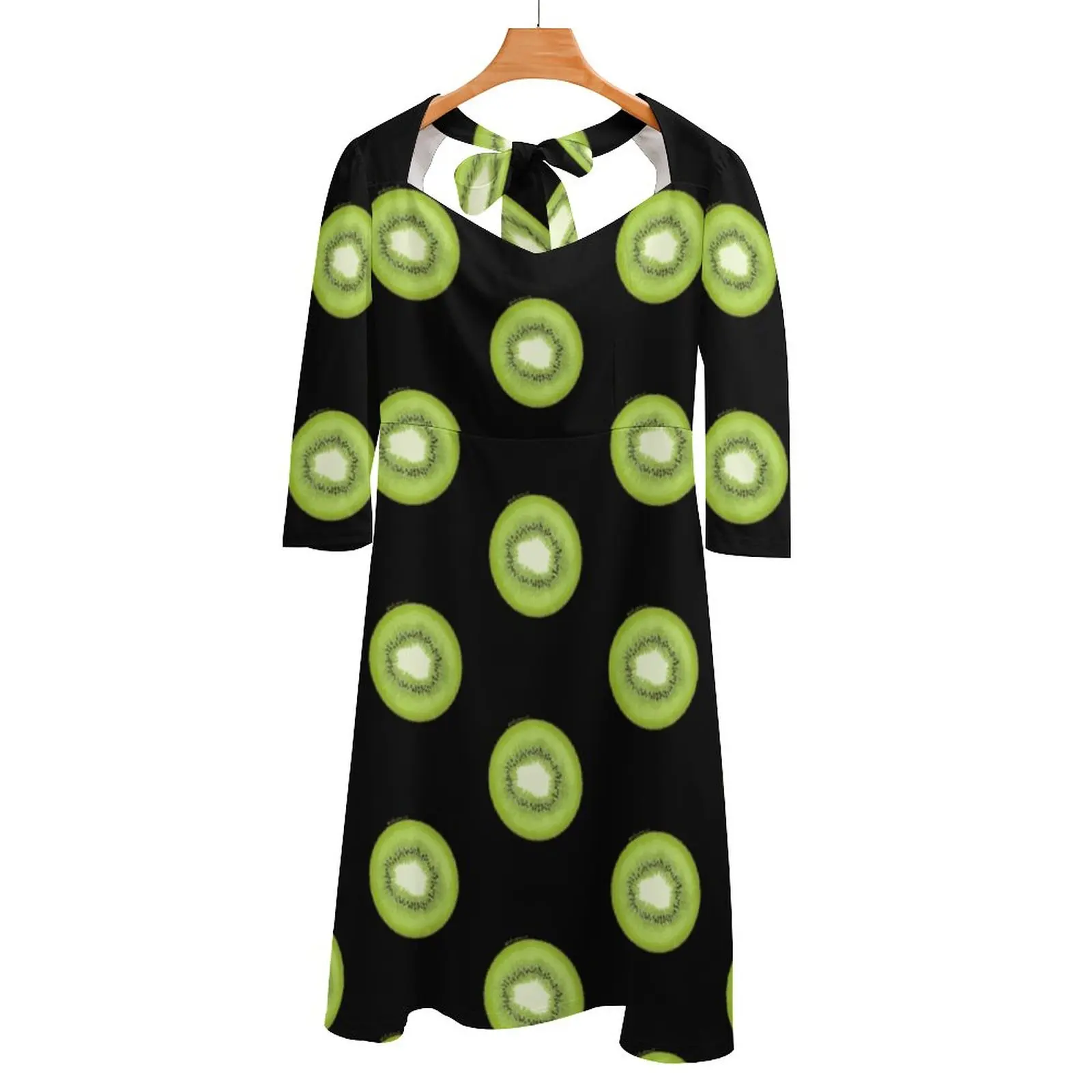 

Kiwi Pattern Square Neck Dress Summer Dress Women Elegant Halter Print Dress Kiwi Kiwi Slice Fruit Fruits Summer Plant Plants