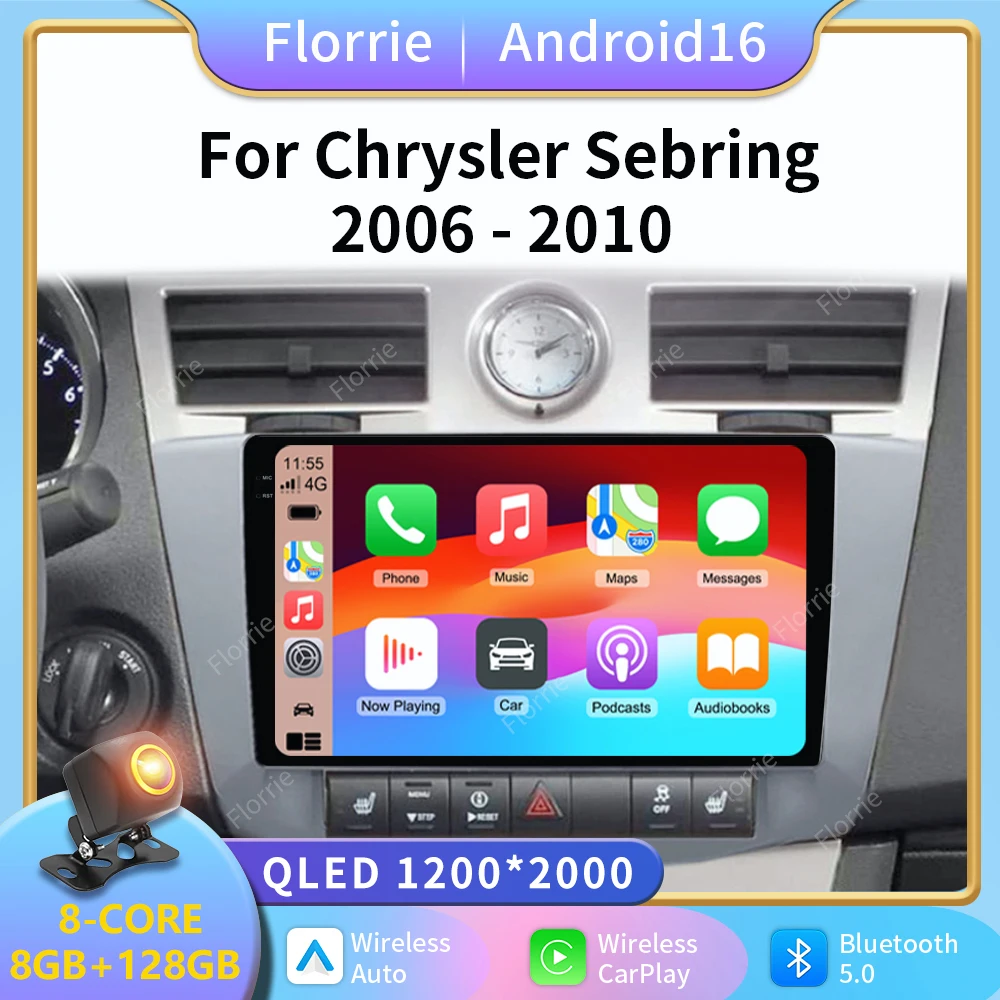 Фото Для Chrysler Sebring 3 JS 2006 - 2010: головное устройство с беспроводным Carplay, стереосистема Android16, автомобильное радио, мультимедийное видео. №1