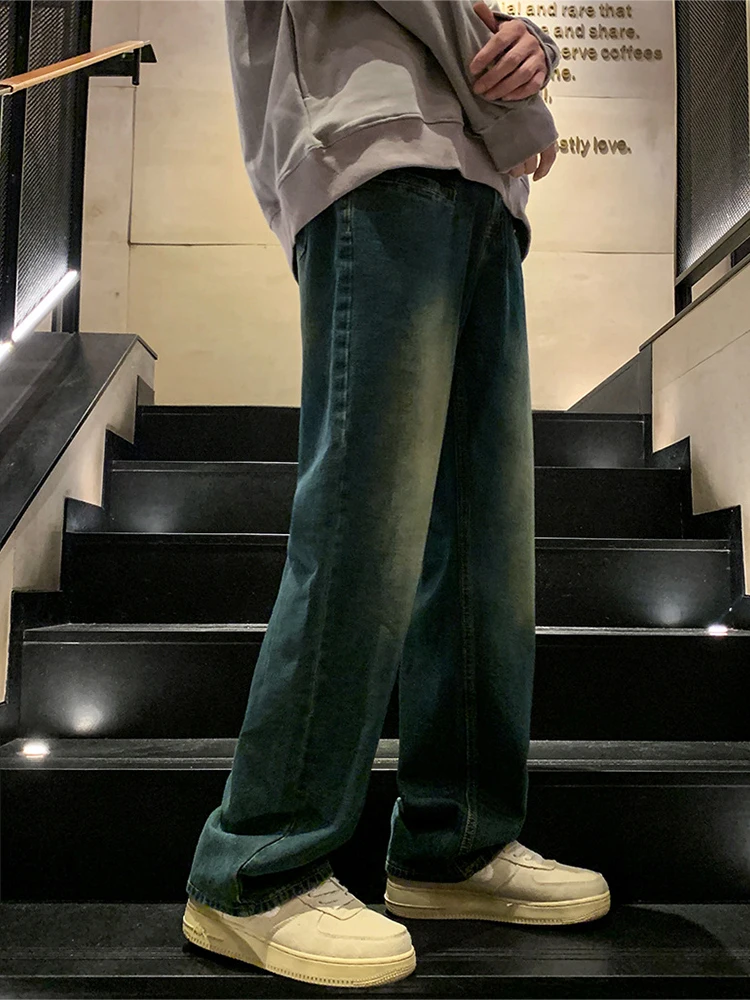 Men's Trend High Street Loose Straight Tube Jeans American Retro Loose Grinding White Old Trousers Brand Men Ins -cloth Hot Sale