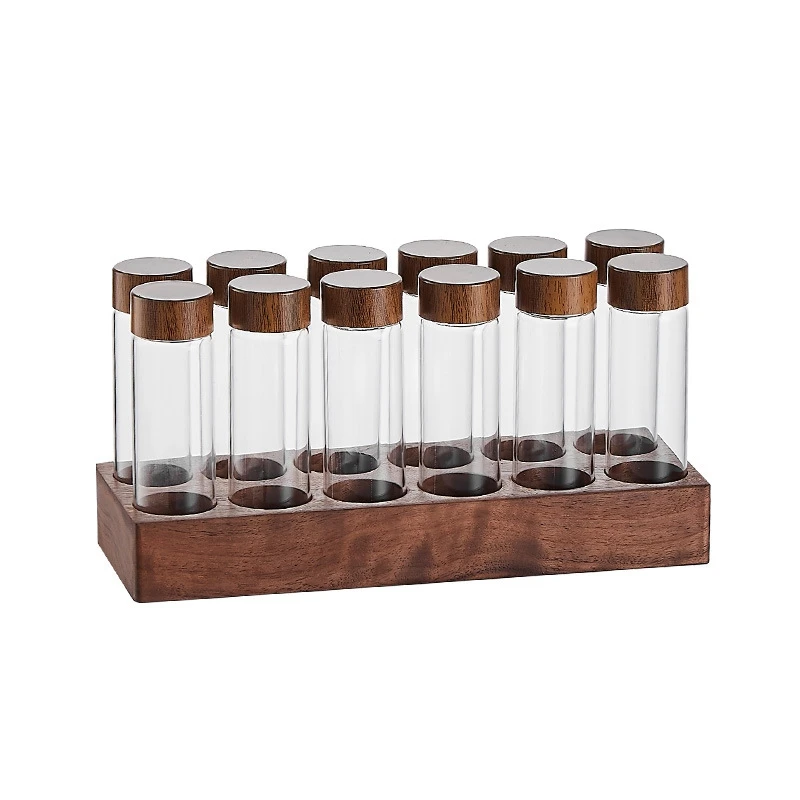 

Coffee Bean Glass Storage Container Display Rack Walnut Coffee Tea Tube Bottle Tools Coffee Set Coffee Parts