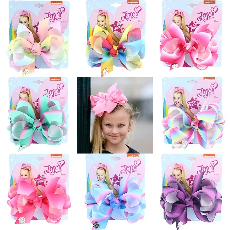 

JoJo Bows JoJo Siwa Printed Grosgrain Ribber Hair Bow For Girl Rainbow Handmade Hair Clips Headwear Hair Accessory 8 inches