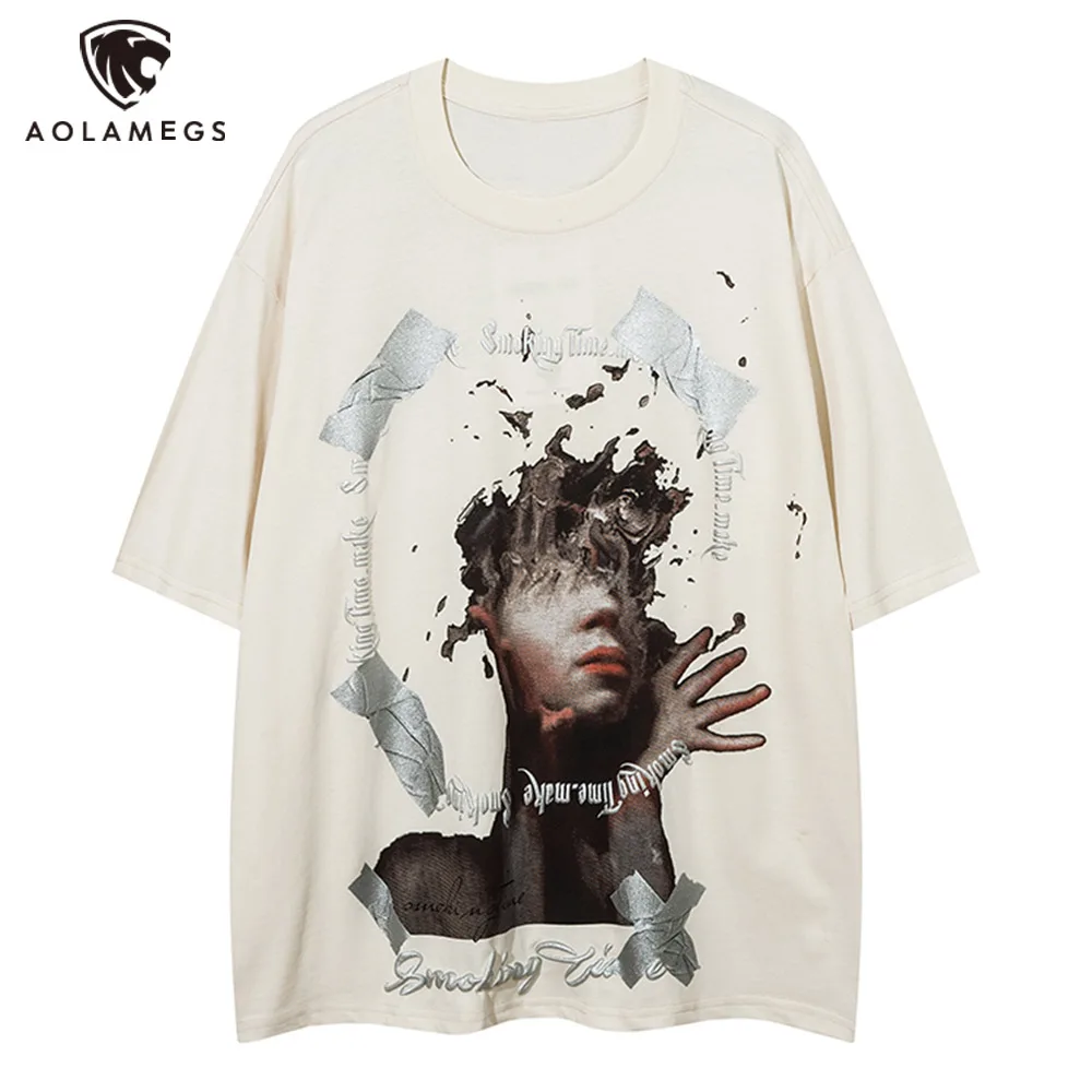 

Футболка мужская с графическим принтом, хлопок, дышащая нейтральная рубашка с коротким рукавом, уличная одежда в стиле хип-хоп, весна-лето ...