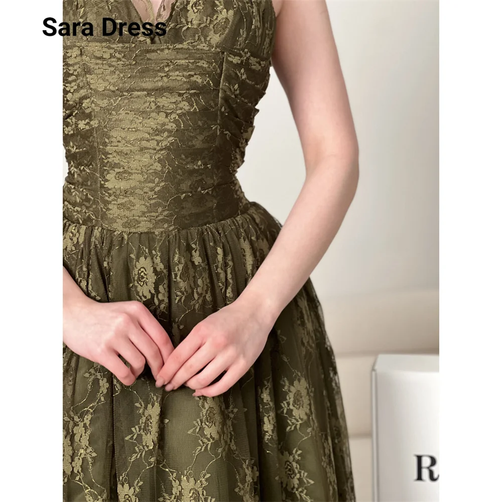 Фото Элегантное вечернее платье Sara Custom A-line с боковым разрезом и кружевом, зеленое, для свадеб и торжественных мероприятий, роскошное женское платье для вечеринок №4
