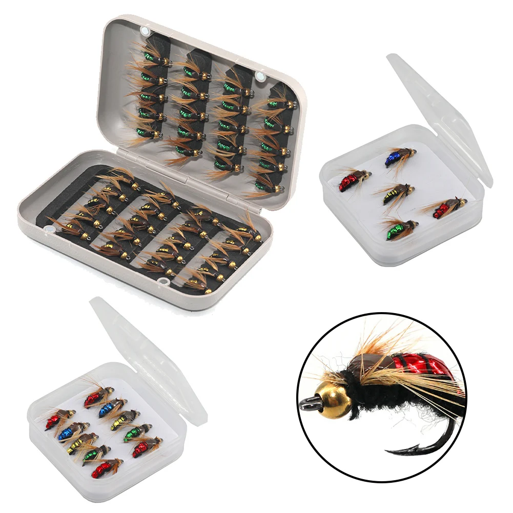 

5pcs-40pcs Fly Hooks With Storage Box Flies Insect Bug Hook Lures Baits Fly Fishing Decoy Lure Bait Sequins Fishhook Pesca Tools
