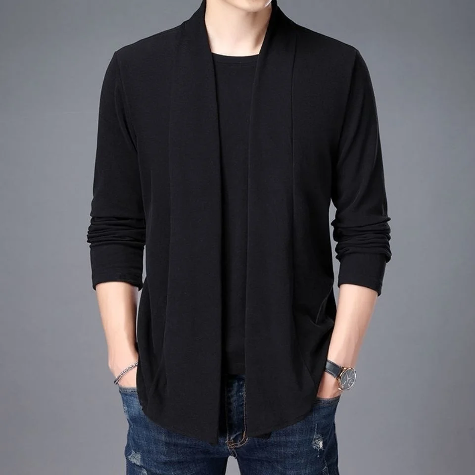 

Men's Double Sided Fleece Cardigan Spring New T-Shirt Fake Two Can Be Worn Inside Outside for Casual Fall and Winter Warmth