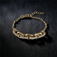 fashion trendy link chain copper plate gold color zircon jewelry bracelet for unisex party valentines day gift geometric couple