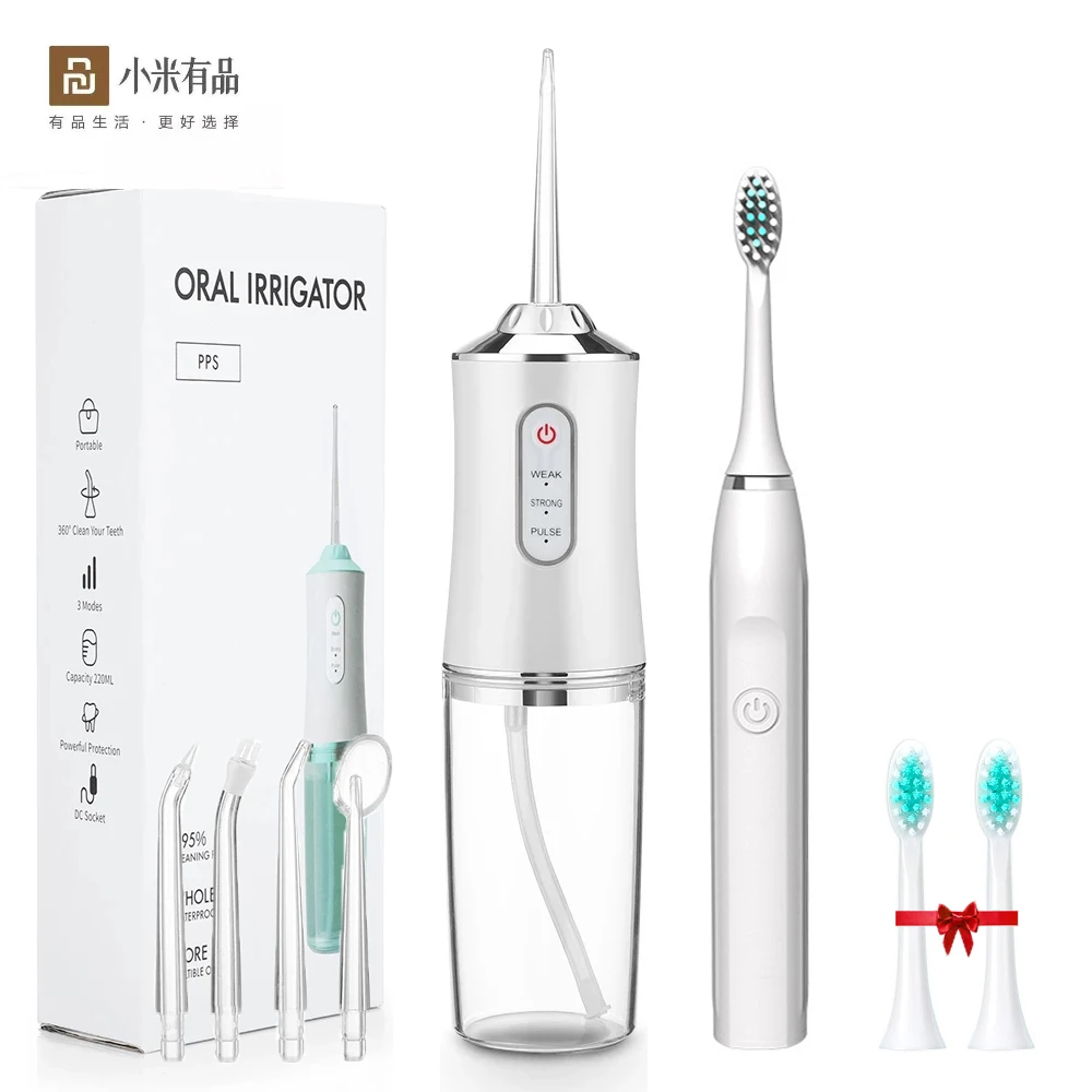 

Xiaomi Youpin Oral Irrigator Sonic Electric Toothbrush Set Portable Water Flosser Battery Electric Toothbrush 3 Brush Head