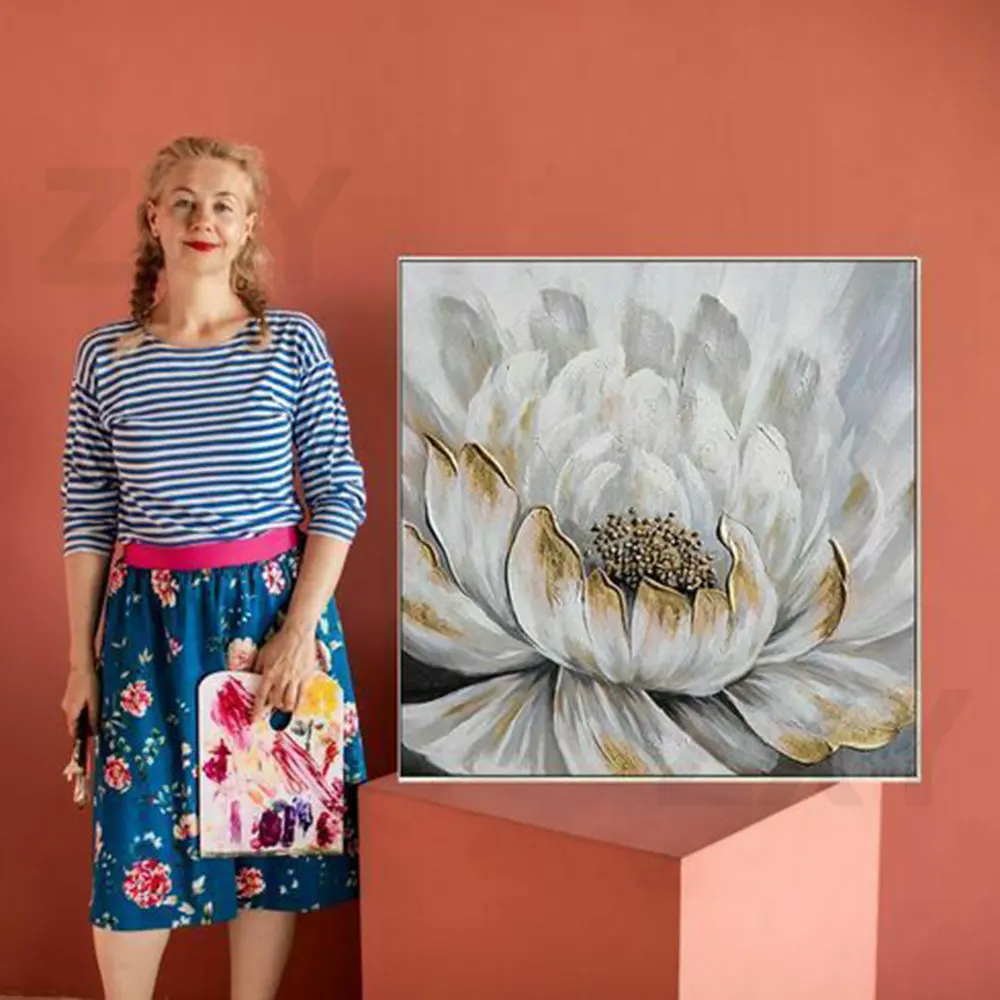 

Белые лепестки на холсте картина маслом абстрактная ручная работа домашний декор роспись на заказ Настенная картина для гостиной коридора отеля 2023