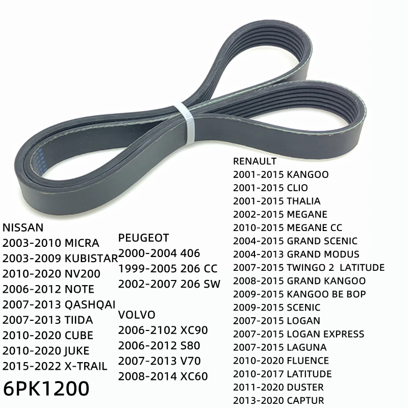 

6PK1200 Engine Air Conditioner Belt V-Ribbed Belts Drive For KANGOO CLIO THALIA MEGANE CC GRAND SCENIC MODUS TWINGO 2 LATITUDE