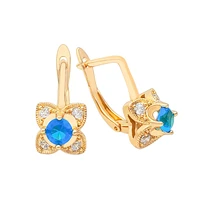 agsnilove gold huggie earrings for women blue simulation gems 18k gold plated zircon women fashion jewelry daily party wearing
