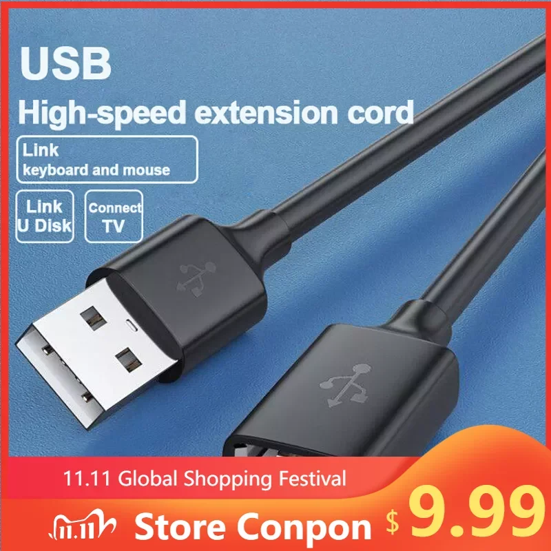 

Удлинительный кабель USB 2,0, Удлинительный кабель «штырь-гнездо», кабель передачи данных, подходит для ПК, ТВ, USB-кабеля для мобильного жестког...