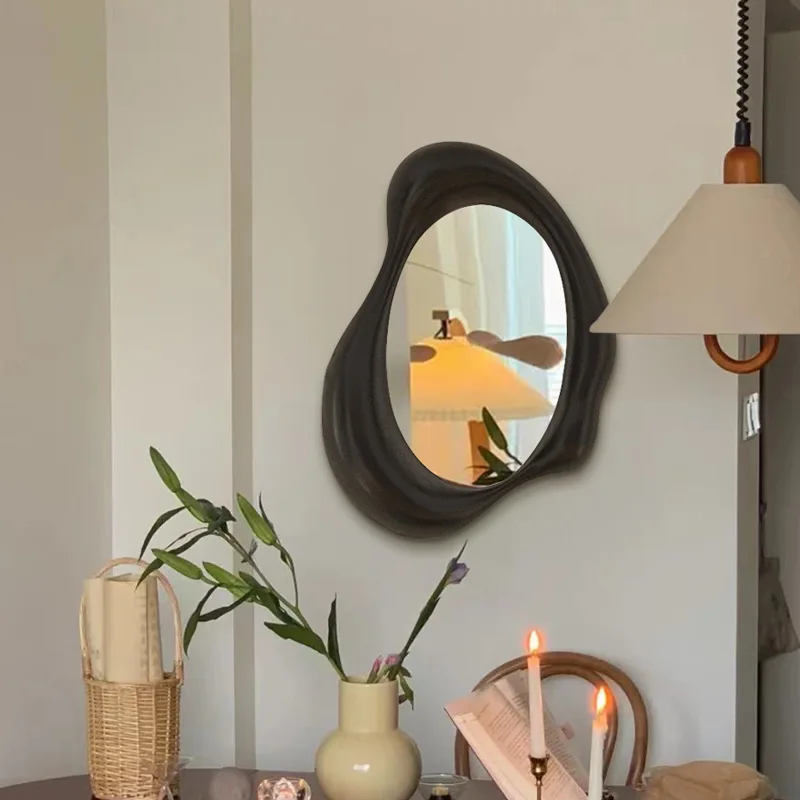 

Необычное зеркало для макияжа, маленькое эстетическое роскошное настенное зеркало для ванной, сада, душа, современное искусственное зеркало