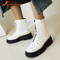 krainluna trendy new female boots chunky med heels lace up ankle boots women platform spring autumn shoes woman big size 35 43