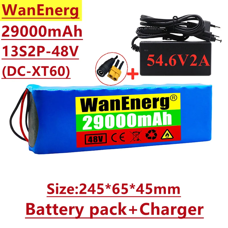 

13s2p 48V lithium ion battery pack, 54.6V, 29000mah, 1000W, suitable for eBike electric bicycle or scooter, with built-in BMS