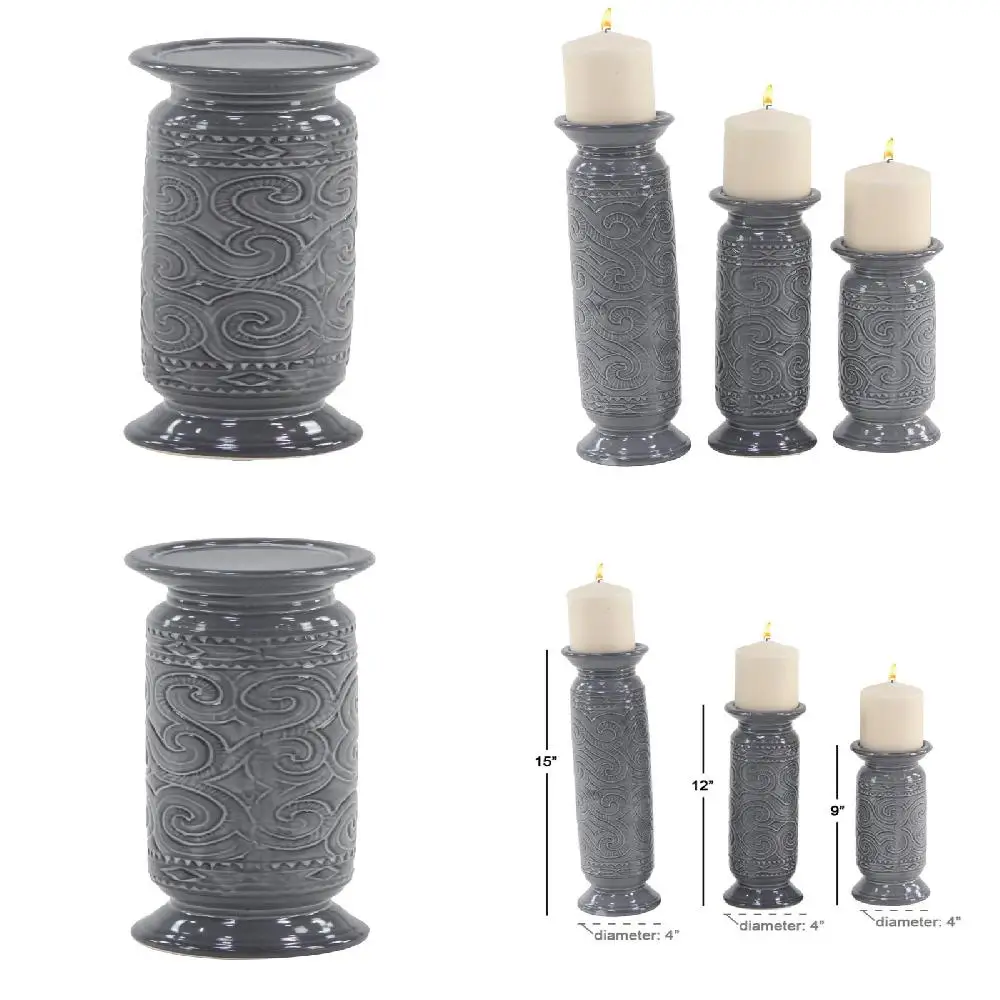 

Set Of 3 Gray Cylindrical Ceramic Candle Holders - 9, 12 And 15 Inch - Stylish, Practical Home Decorations