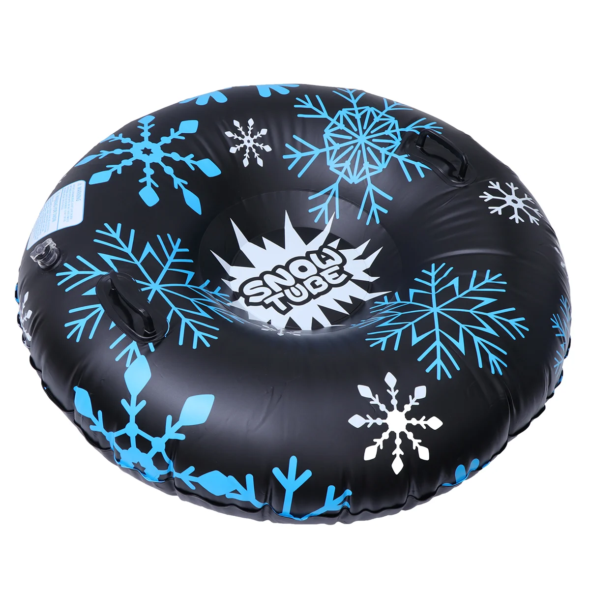 

47 Inches Black Inflatable Snow Tube PVC Snowflake Printing Snow Sled Heavy Duty Circle for Skiing Skating and Snow Games