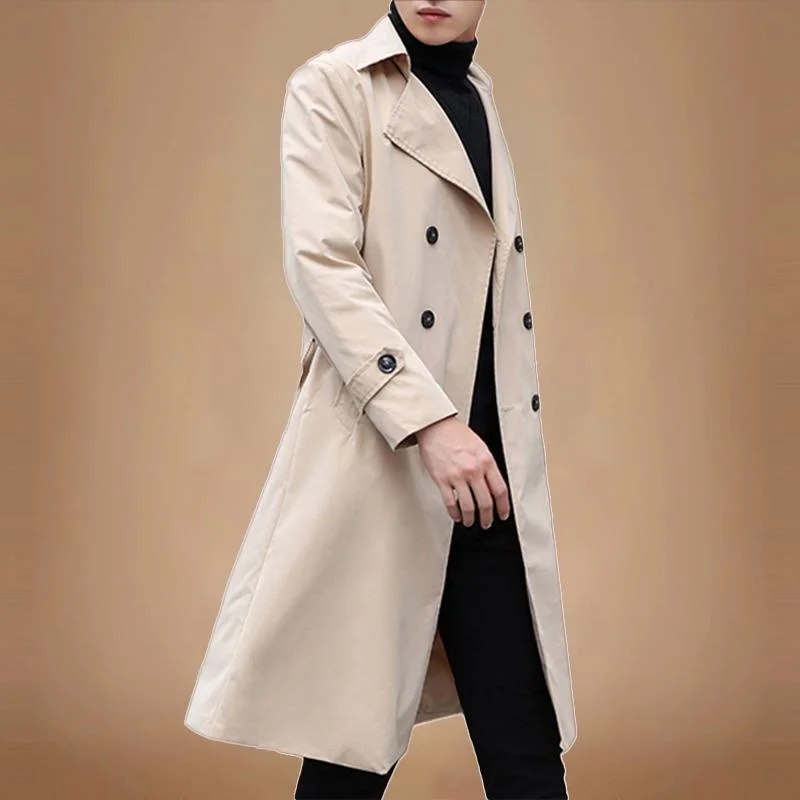 

Fashion Men's woolen Coats Solid Color Single Breasted Lapel Long Coat Jacket Casual Overcoat Casual Trench Spring and Autumn