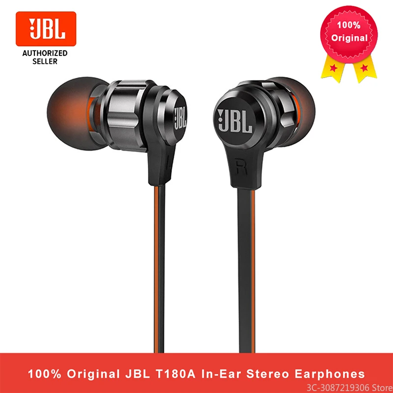 

JBL-T180A Stereo In-ear Headphones, Hands-free with Microphone, 3.5 Mm Wired Sports Headphones for Gaming