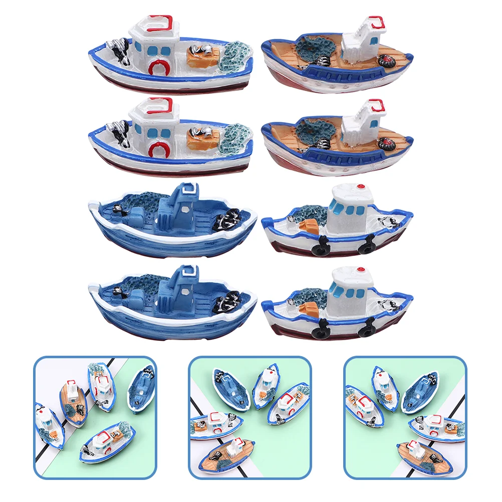 

8 Pcs Cake Decoration Fishing Boat Landscaping Sandbox Beach Side Decors Garden Miniture Accessories Desktop