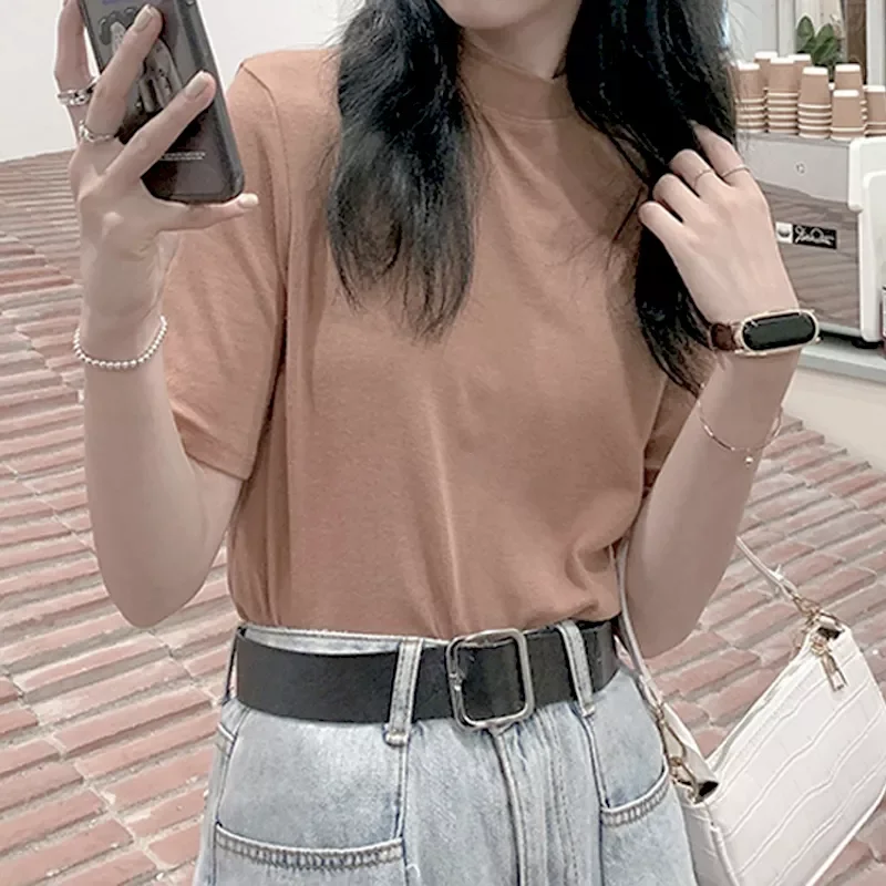 Женская футболка оверсайз базовый укороченный топ свободная Корейская летняя с