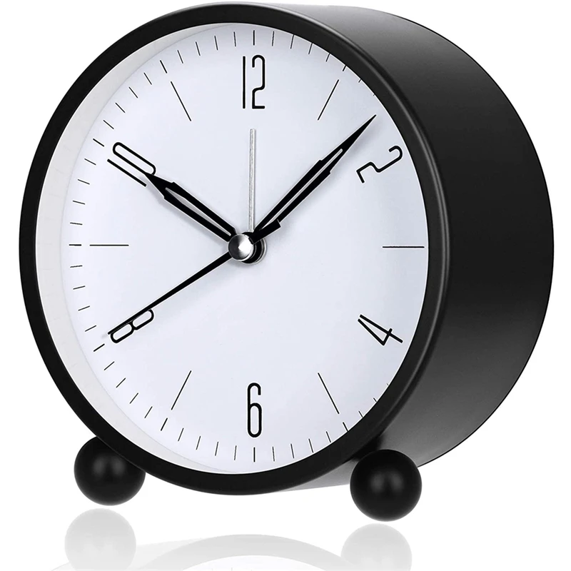 

Fashion Modern Minimalist Digital 4 inch Round Metal Alarm Clock Mute Sweep Second Night Light Clock Home Decor Desktop Clock