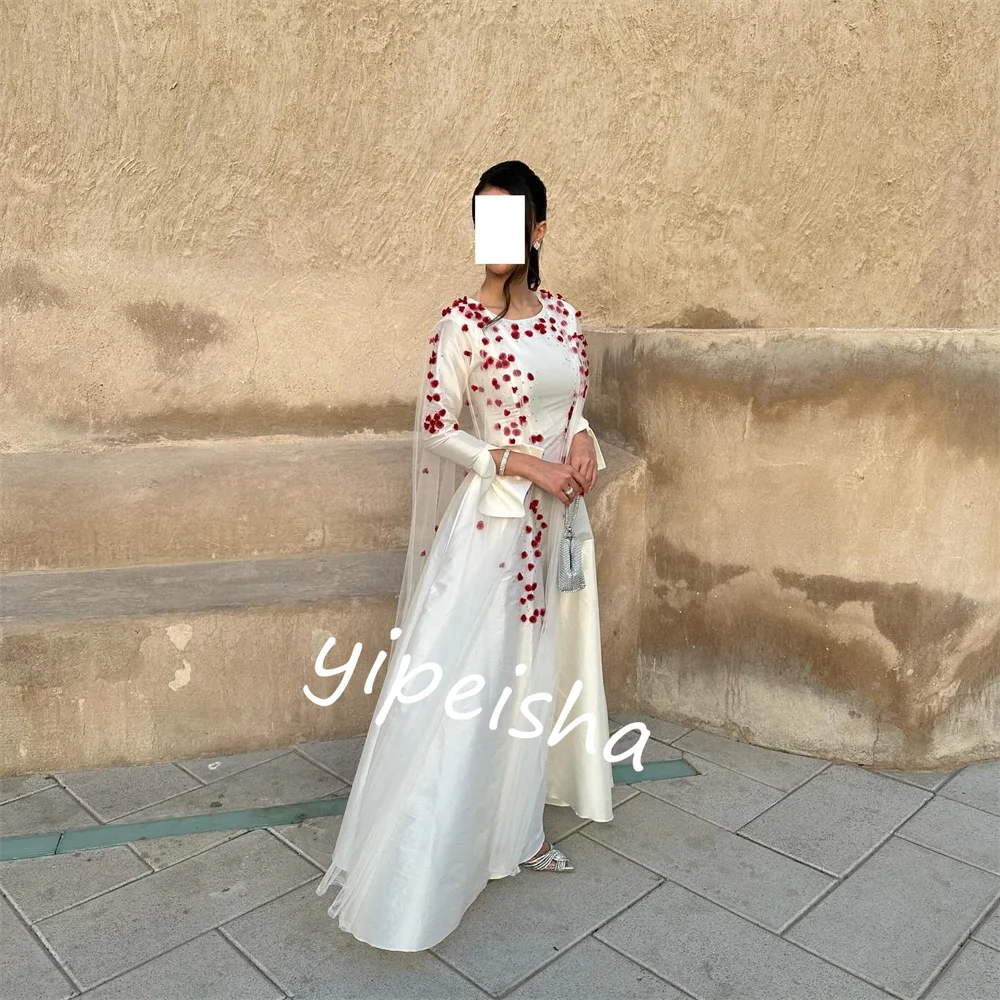  Атласная аппликация драпированное свадебное платье трапециевидной формы с