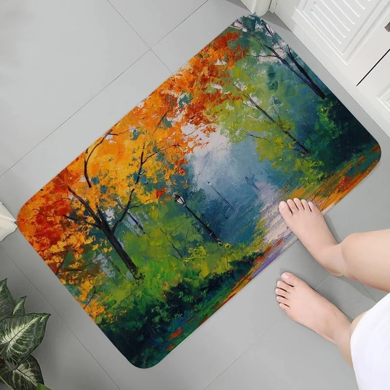 

Doormat Mat Bathroom Kitchen Carpet Washable Anti Slip Floor Rug Coffee table Autumn Watercolor Art Parlor Mat Prayer Rug