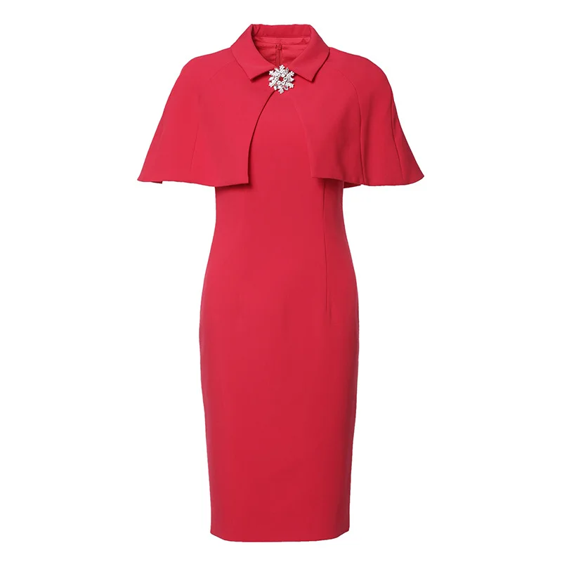 

2020 women's new style dress solid Cape slim dress short sleeve red Dress female sheath dresses