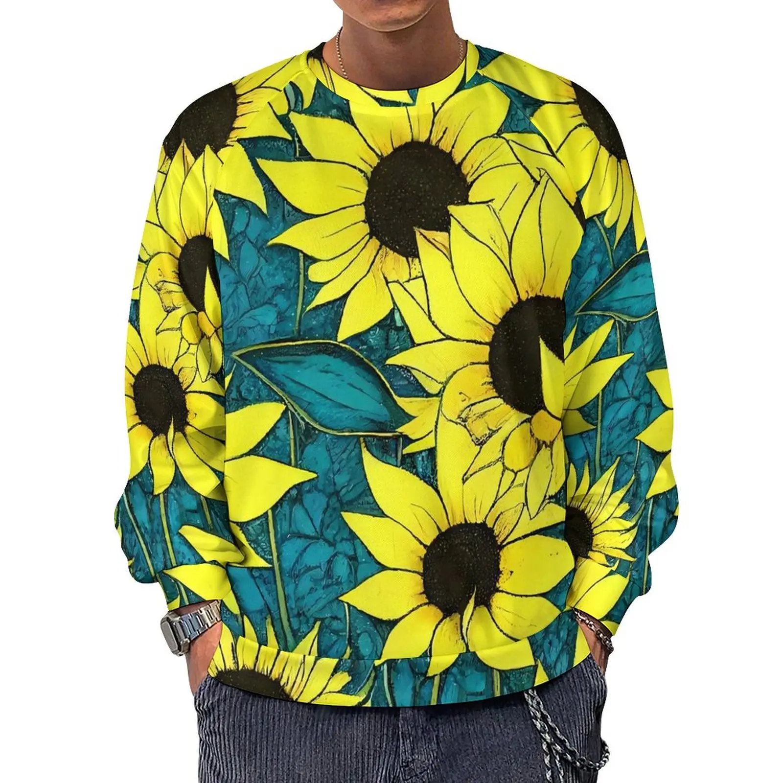 

Cool Sunflower Casual Sweatshirts Huge Sunflowers O Neck Hoodies Winter Long Sleeve Korean Fashion Oversize Hoodie Gift Idea