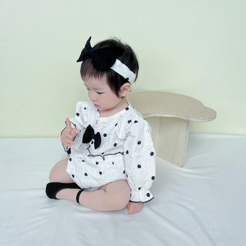 RiniLucia Lovely Baby Girls Autumn Rompers Toddler Infant Girls Princess Dot Long Sleeve Bowknot Jumpsuits Casual Clothes