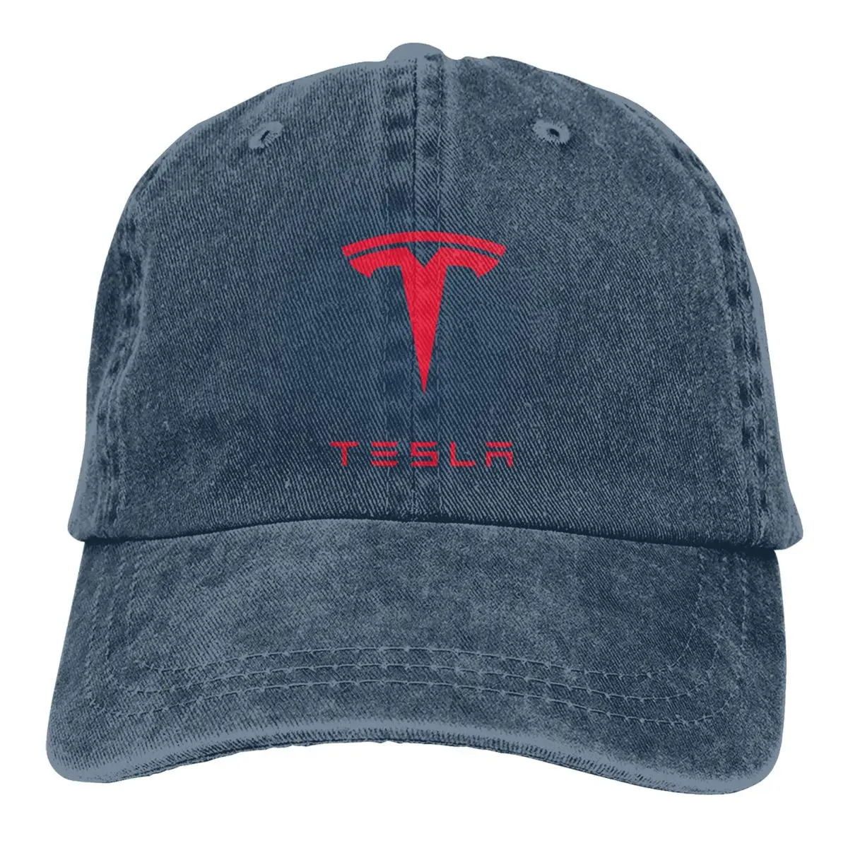 

Baseball Cap Tesla Red Logo Outfit Men Women Vintage Distressed Denim Headwear Adjustable Fit