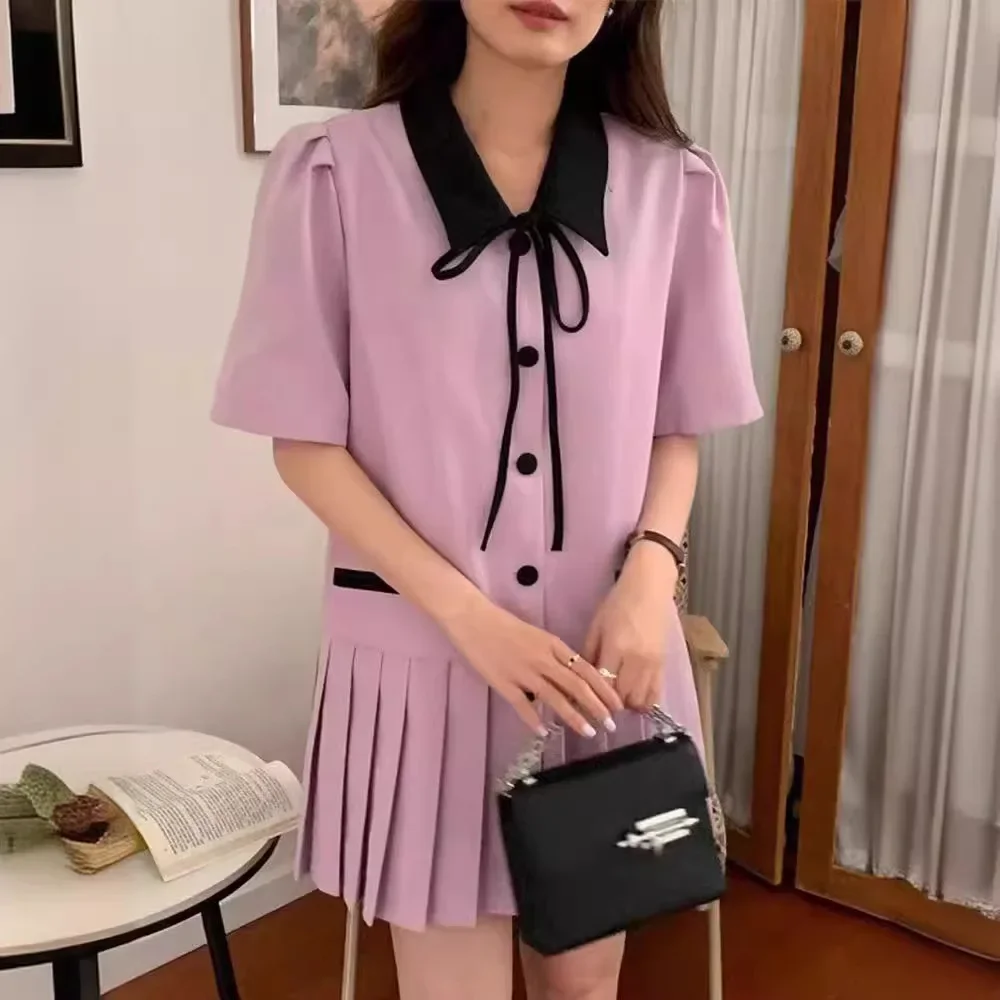 Шикарное летнее платье в корейском стиле SweetPreppy с разделенным воротником и