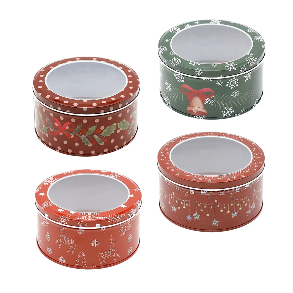 

1 Set Christmas Metal Tins Holiday Candy Jar Christmas Cookie Tins Round Candy Cans Christmas Candy Tin Candy Box