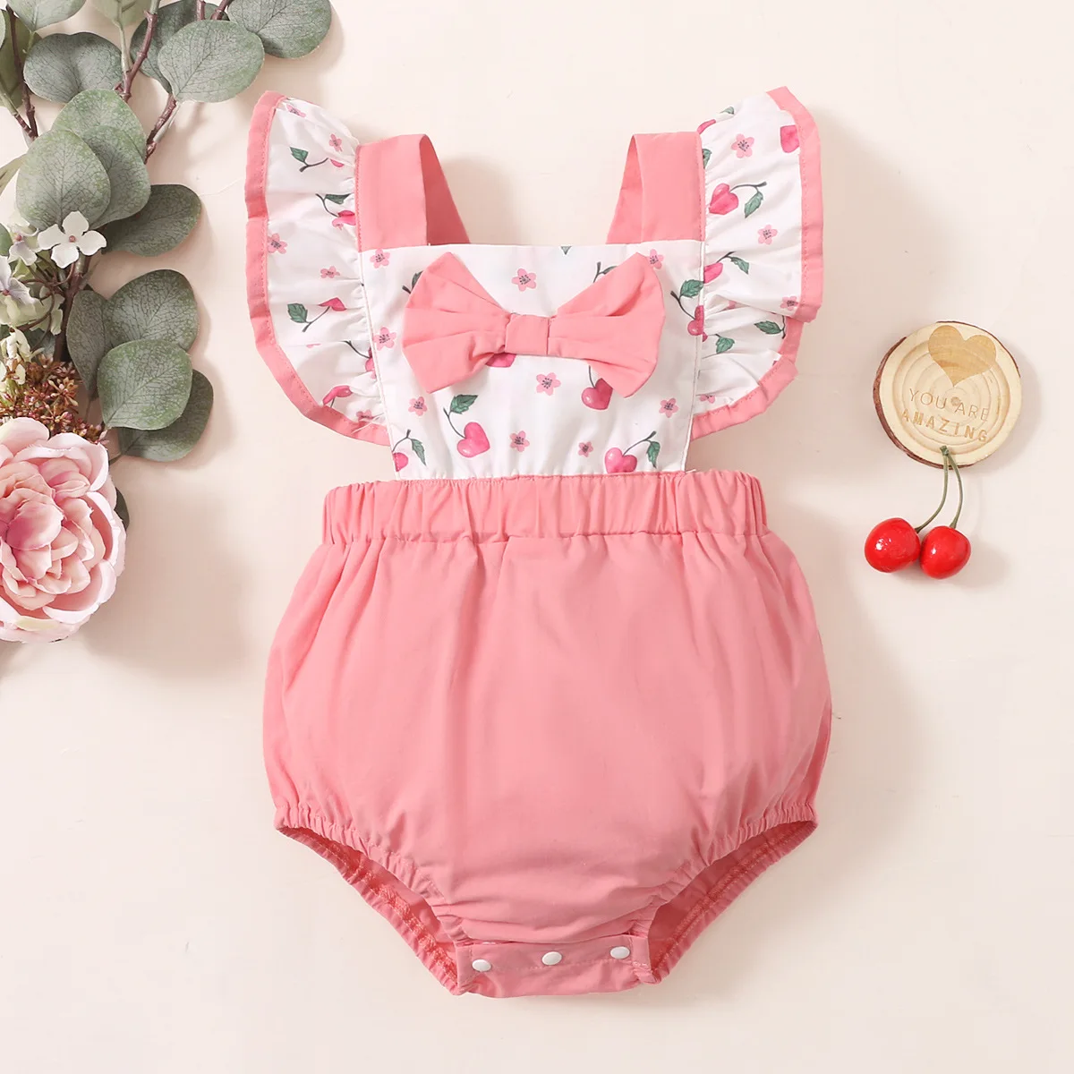 

Bodysuit For Kids Baby Girl Clothes Infant Cherry Print Ruffle Sleeveless Romper Children Cute Outfits Jumpsuit For Newborns