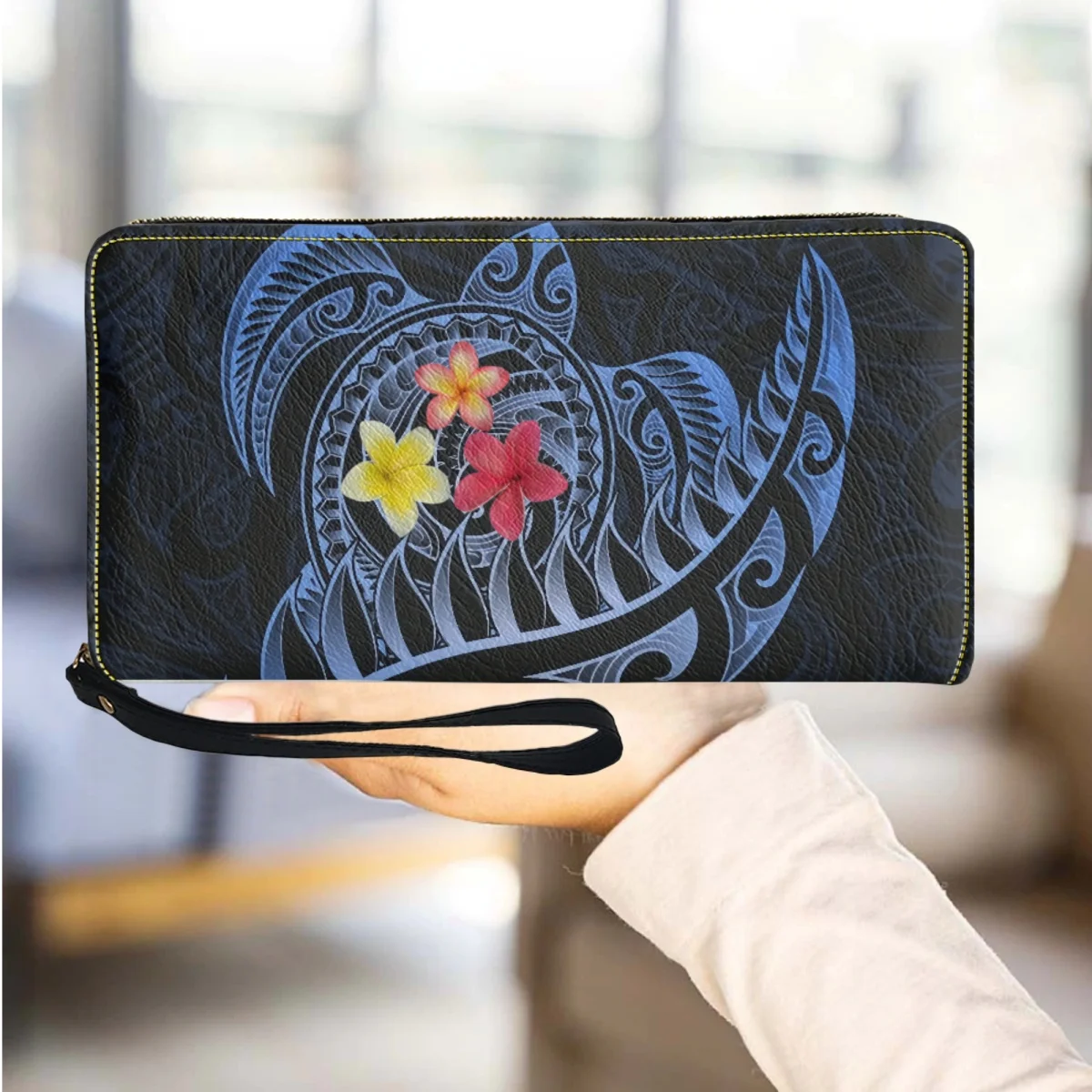 

Polynesian Hawaiian Aotearoa Maori Turtle Silver Fern Print Wallet Fashion PU Leather Elegant Coin Purse Clutch Card Holder