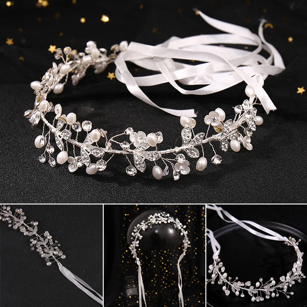 

Simple Headbands Rhinestone Pearls Hairbands Women Girls Bride Wedding Hair Jewelry Accessories Ribbon Headwear Headdress