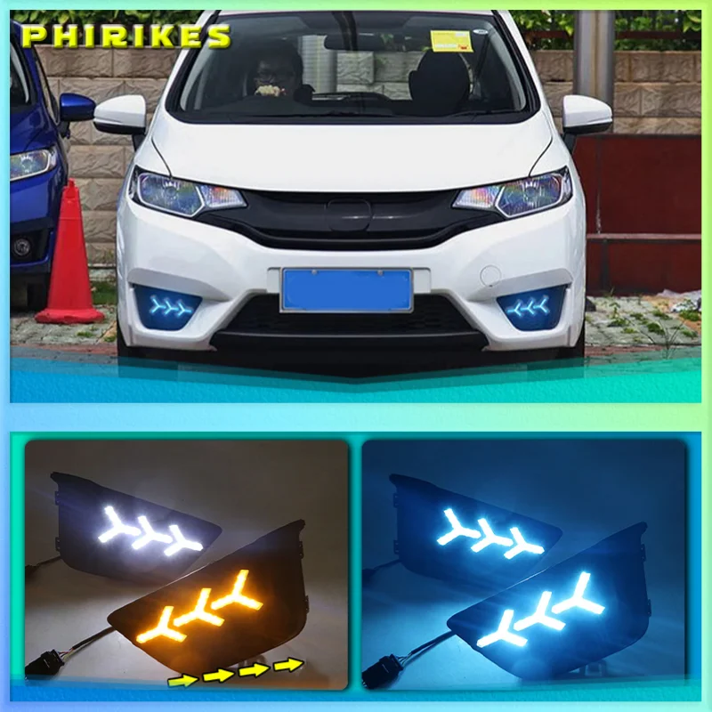 Дневные ходовые огни дневного света с указателем поворота 12 В для Honda Jazz Fit 2014 2015