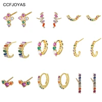 ccfjoyas 100 real 925 sterling silver colorful zircon earrings for women light luxury multicolor crystal stud earrings jewelry