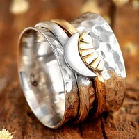 vintage fashion wide brim two tone sun moon turnable ring anxiety ring for women girl jewelry gift